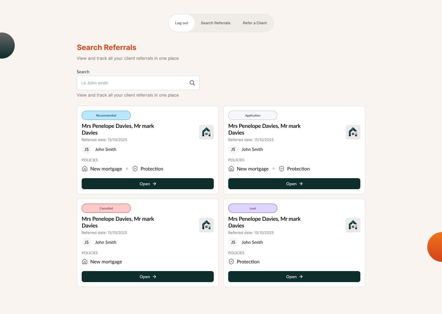 New desktop — referral entry